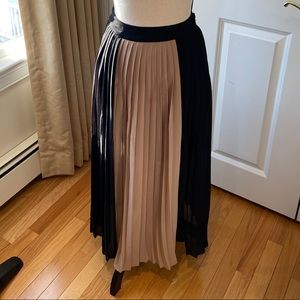Pleated Sheer Color Block Long Skirt